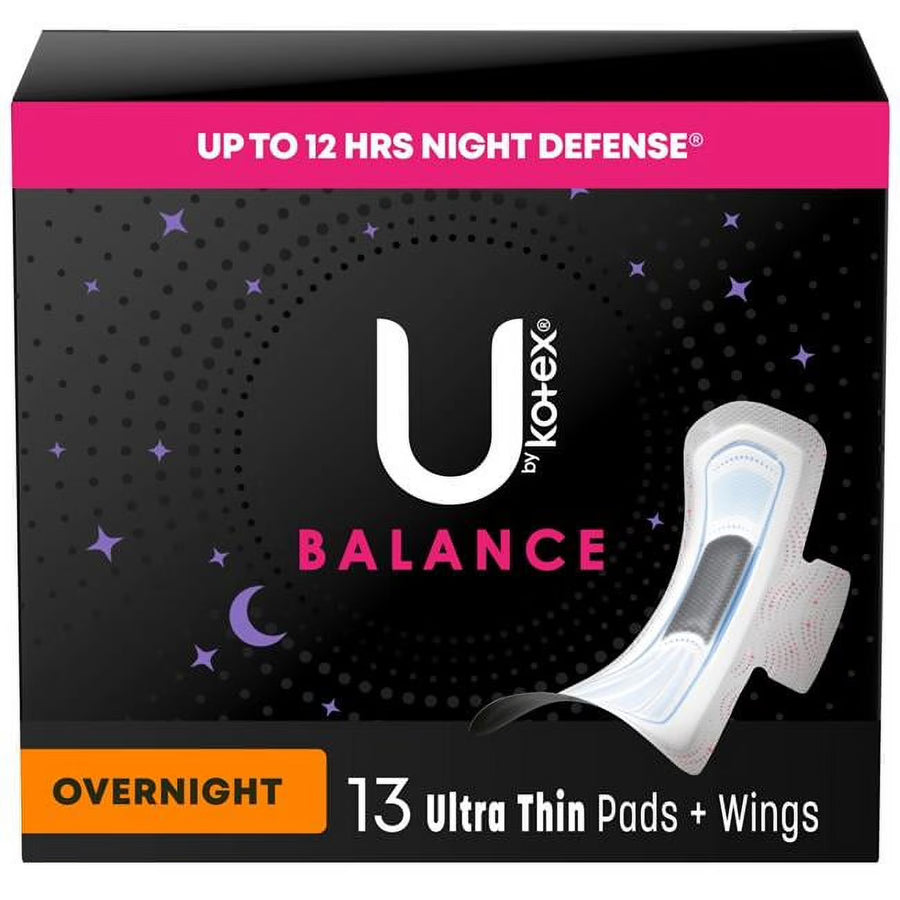 13 Ct U by Kotex Ultra Thin Overnight Maxi Pads 1704
